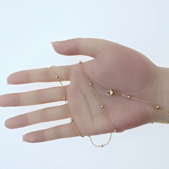 "Dainty Rose Gold Beaded Chain Necklace for Women, 19.7 Inch Length, XPNL0081 - Picture 11 of 12